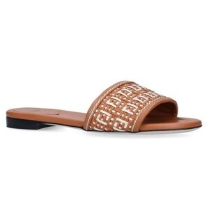 Fendi Brown Raffia Slide Sandals 36.5